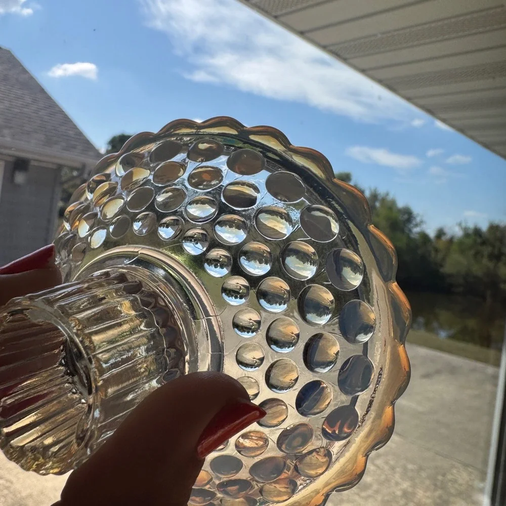 Pair (2) Vintage Opalescent Hobnail Candle Holders Clear‎ Glass Candlestick